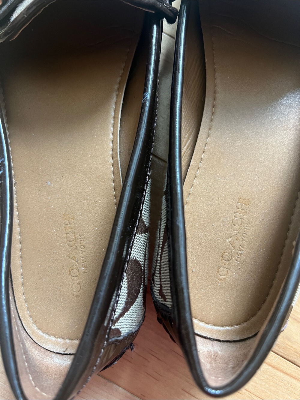 Coach Beige and Brown Signature Canvas Loafers with Gold Hardware - Picture 5 of 7